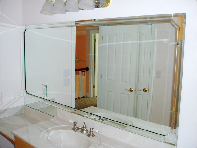 custom bathroom vanity mirror cut and installation