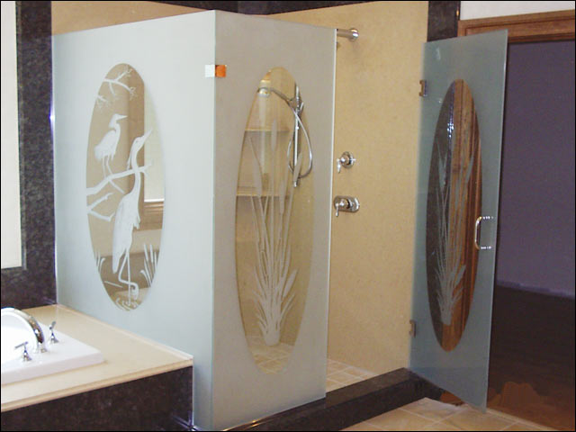 etched glass custom shower enclosure - williamsburg va